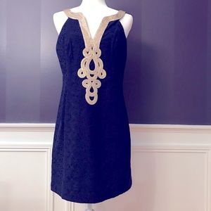 Lilly Pulitzer Shift dress size 8 navy/ gold.
